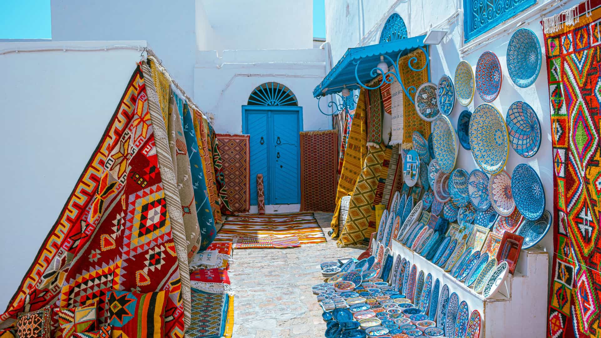 A corner of a local market in Sidi Bou Said, a neighborhood in La Goulette, Tunisa.