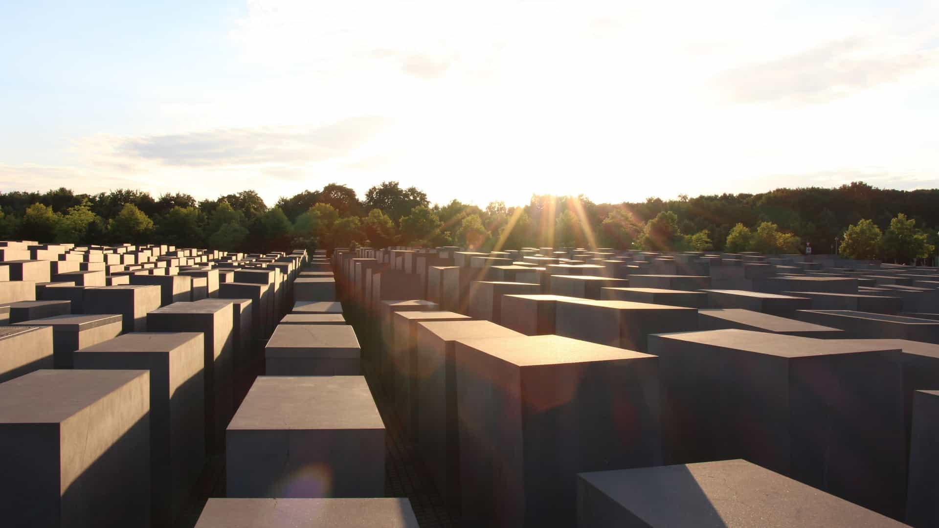 The Memorial to the Murdered Jews of Europe (Holocaust Memorial) in Berlin, Germany, featuring the field of concrete stelae of varying heights.