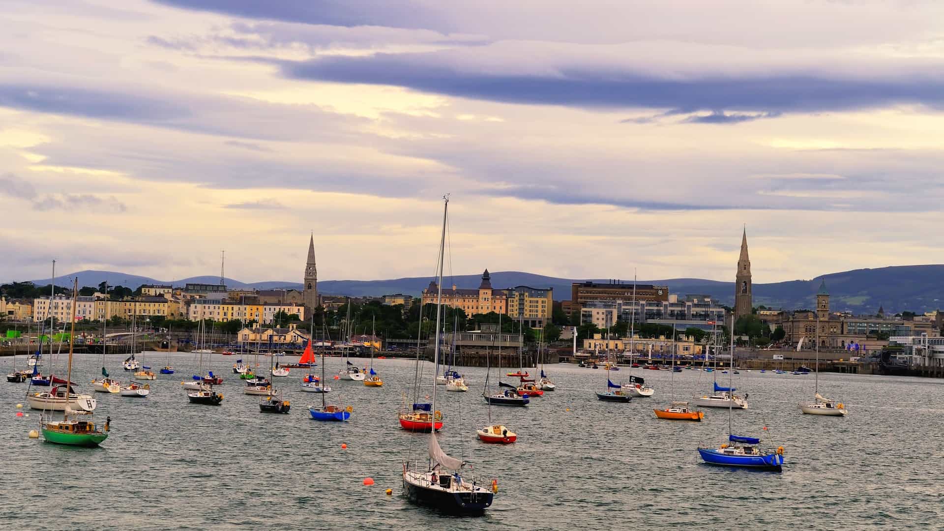 Dún Laoghaire harbor with sailboats near Dublin, Ireland.