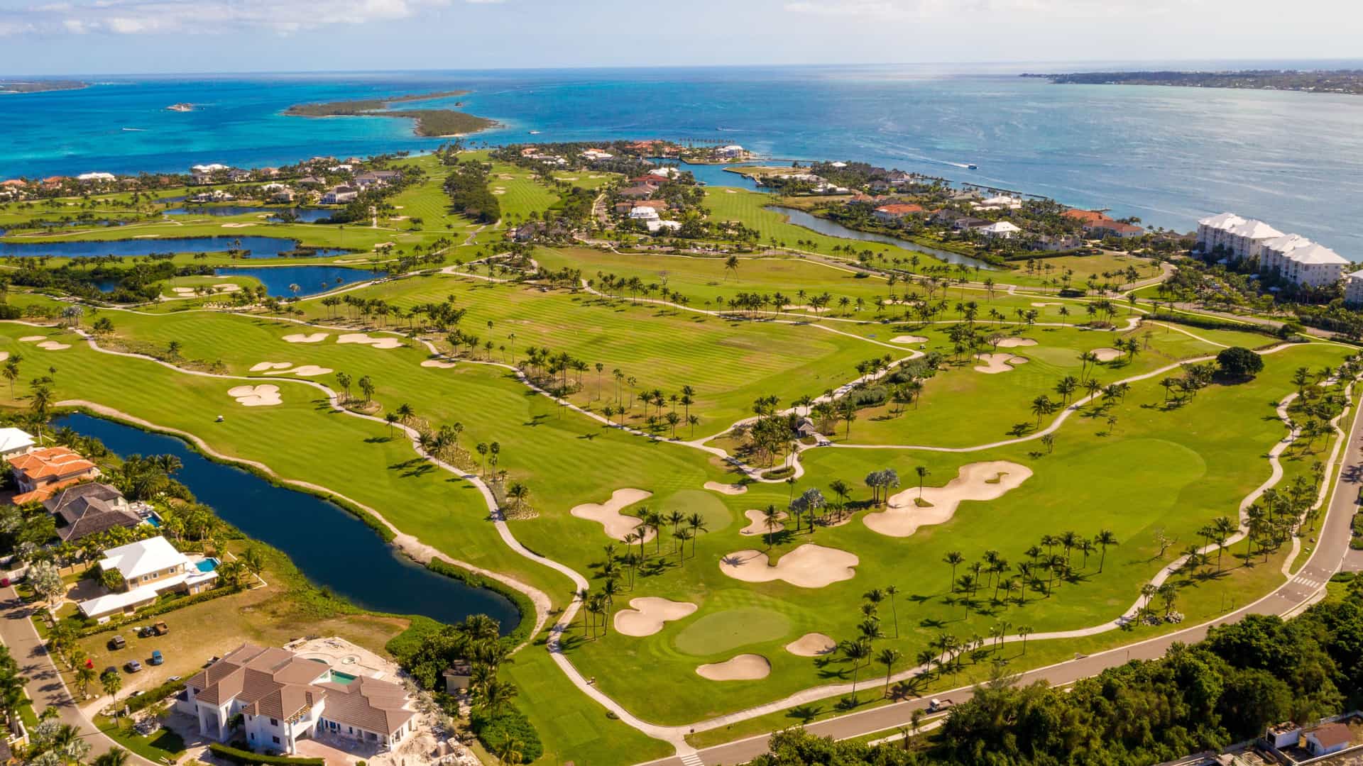 A large tropical golf course located in the Bahamas.