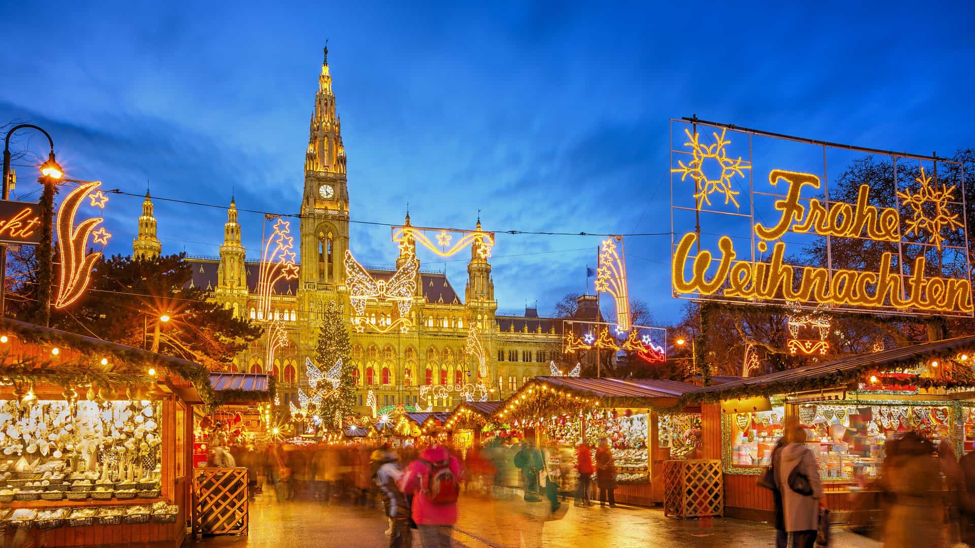 Vienna, Austria's town square all decorated for their annual Christmas market.