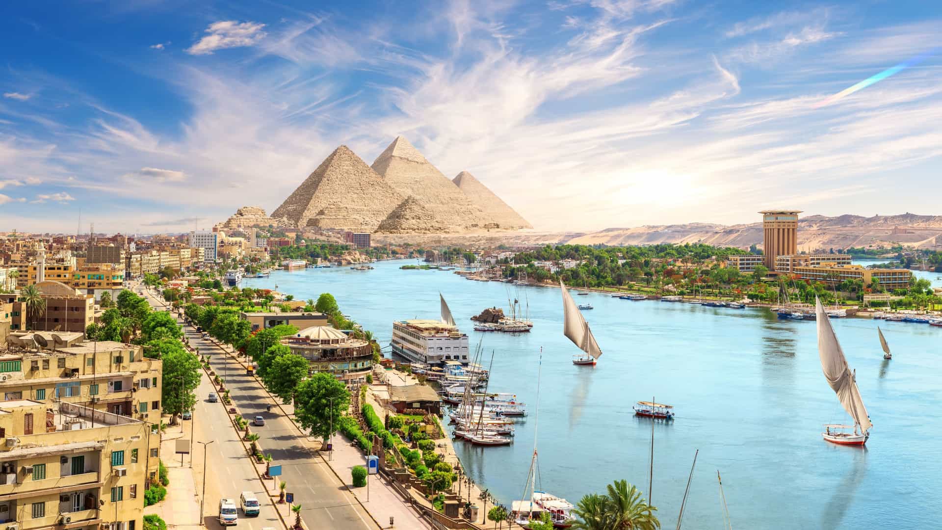 Norwegian Cruise Line offers excursions to the iconic Pyramids of Giza in Egypt, situated along the historic Nile River (the Egyptian River) and Cairo cityscape.