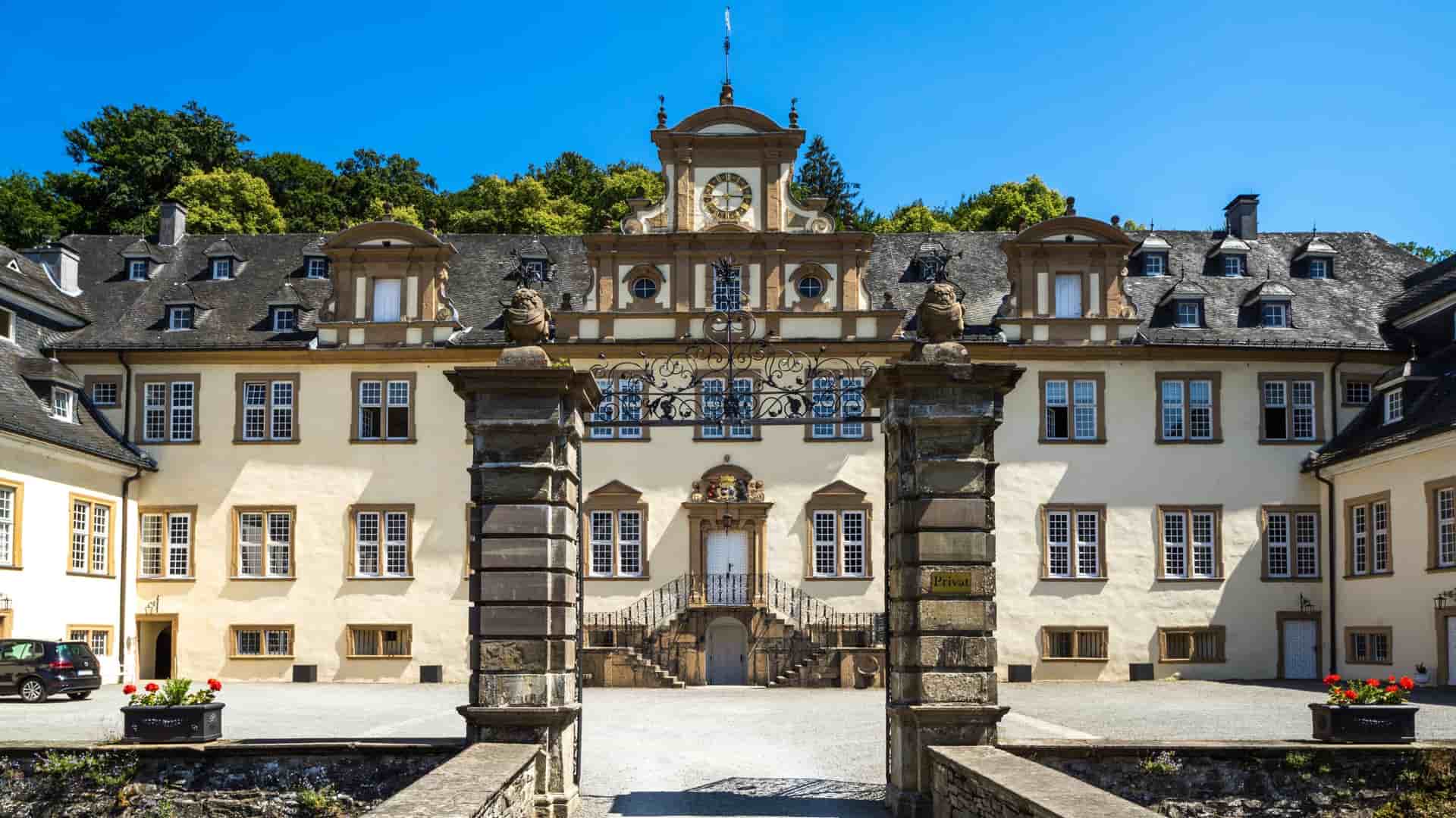 Grand Baroque facade of Schloss Ehreshoven (Ehreshoven Castle) in Engelskirchen, North Rhine-Westphalia, Germany.