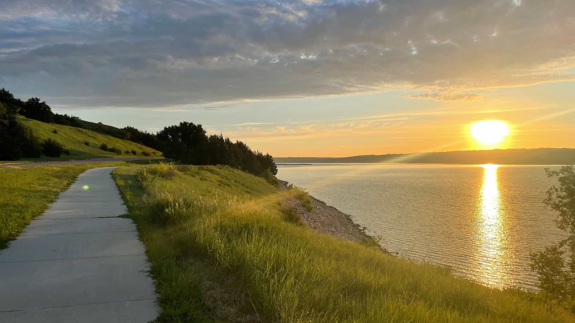 "A sunset shot of a walking path along the bluffs of Lake Francis Case, a reservoir on the Missouri River near Oacoma, South Dakota. "
