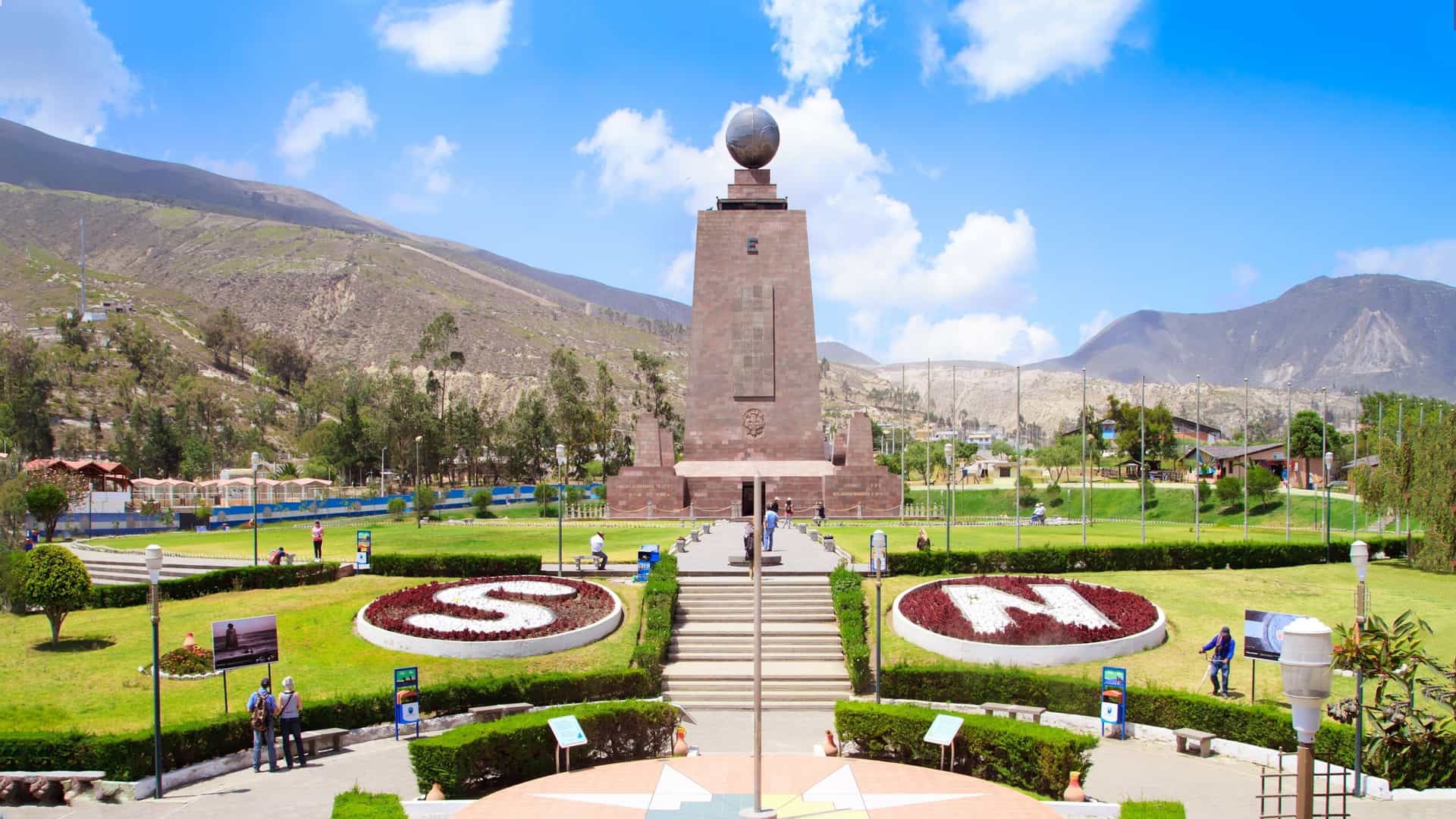 Mitad del Mundo monument, Ecuador equator line.