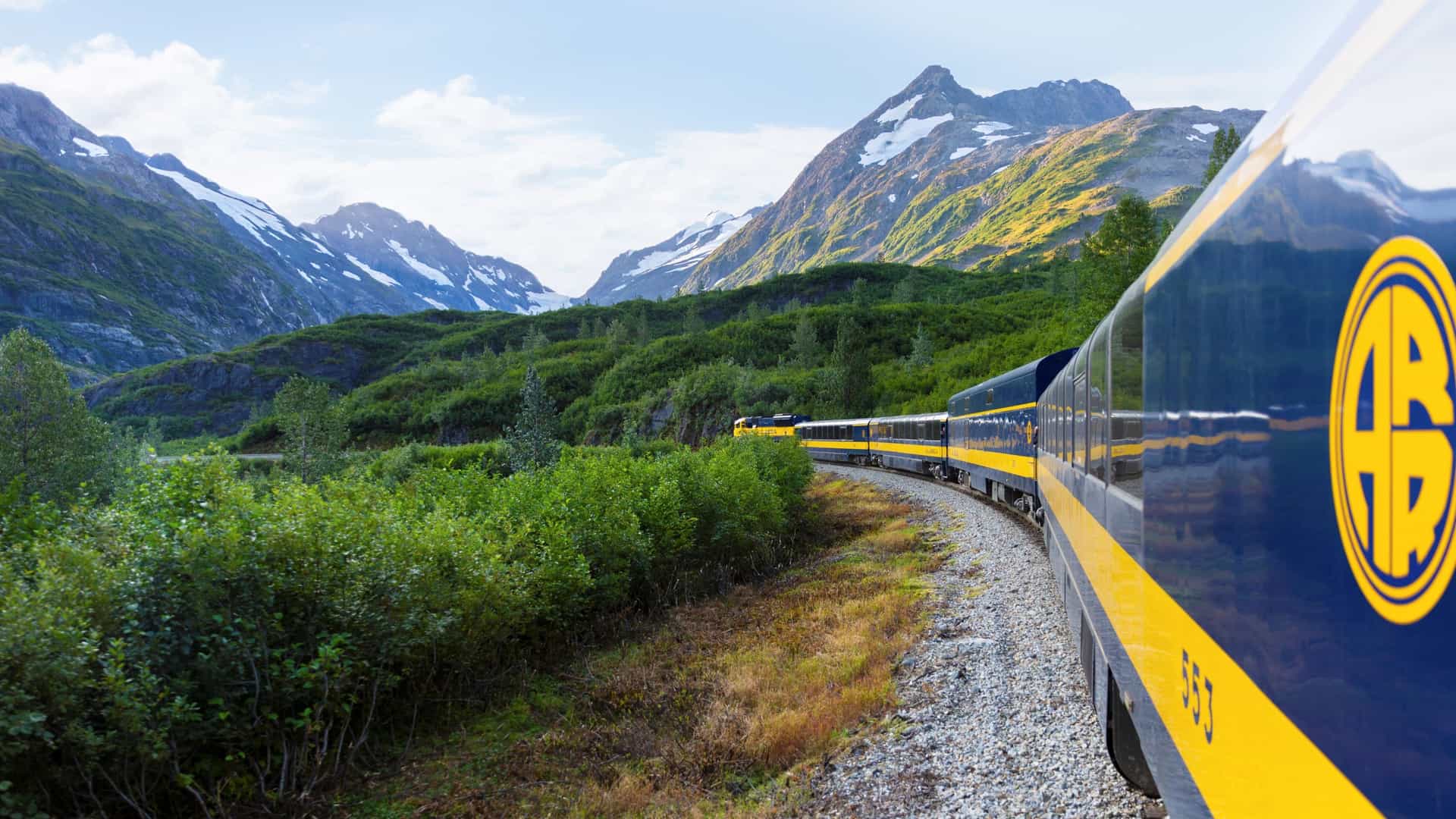 An Alaskan train on the railroad to Anchorage.