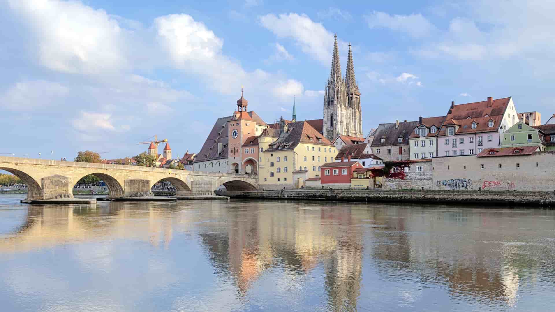 Old Stone Bridge and Regensburg Cathedral.