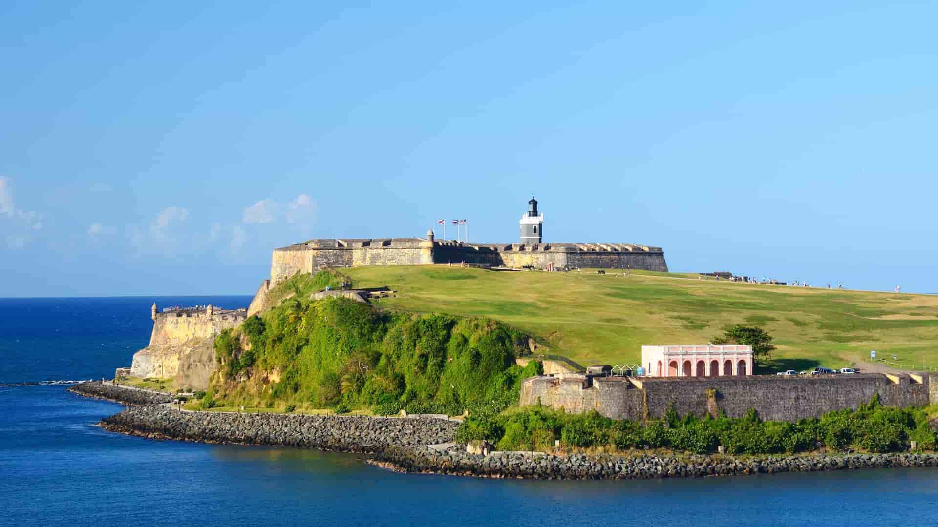 Historic El Morro fortress overlooking the ocean in San Juan, Puerto Rico.