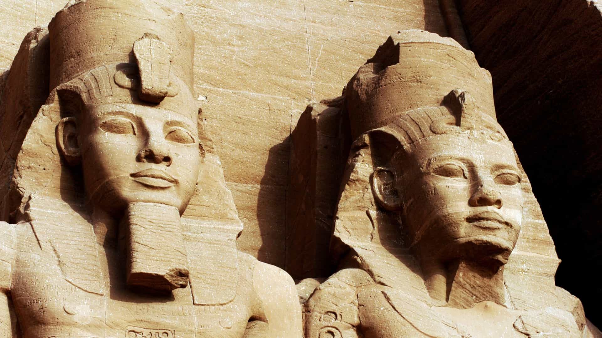Close up of the Statue of Ramses the II at the Great Temple of Abu Simbdel, Egypt.