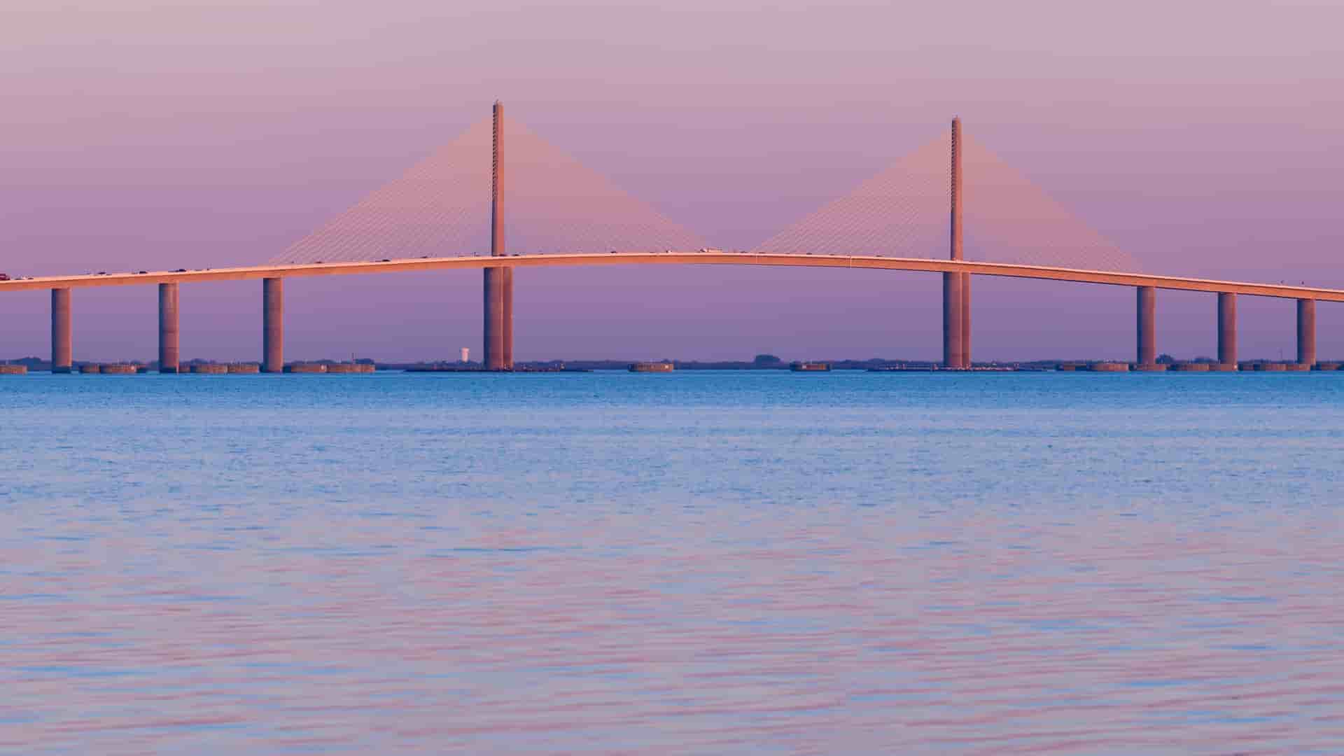 Sunshine Skyway Bridge near Tampa, Florida at sunset.