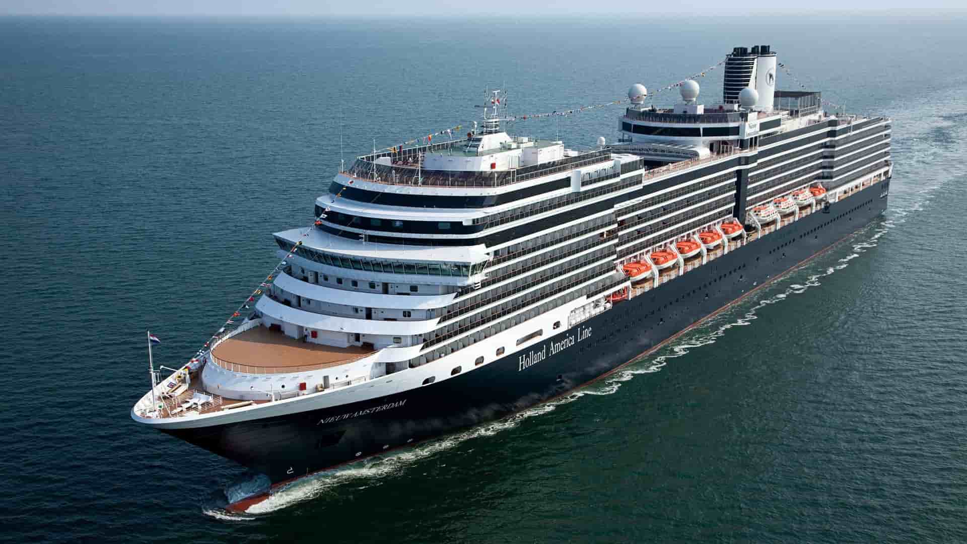 Tauck cruise featuring Holland America Line Nieuw Amsterdam sailing through the open ocean