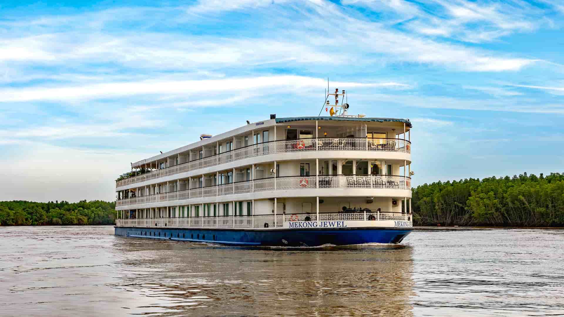 Uniworld's Mekong Jewel sailing the Mekong River.