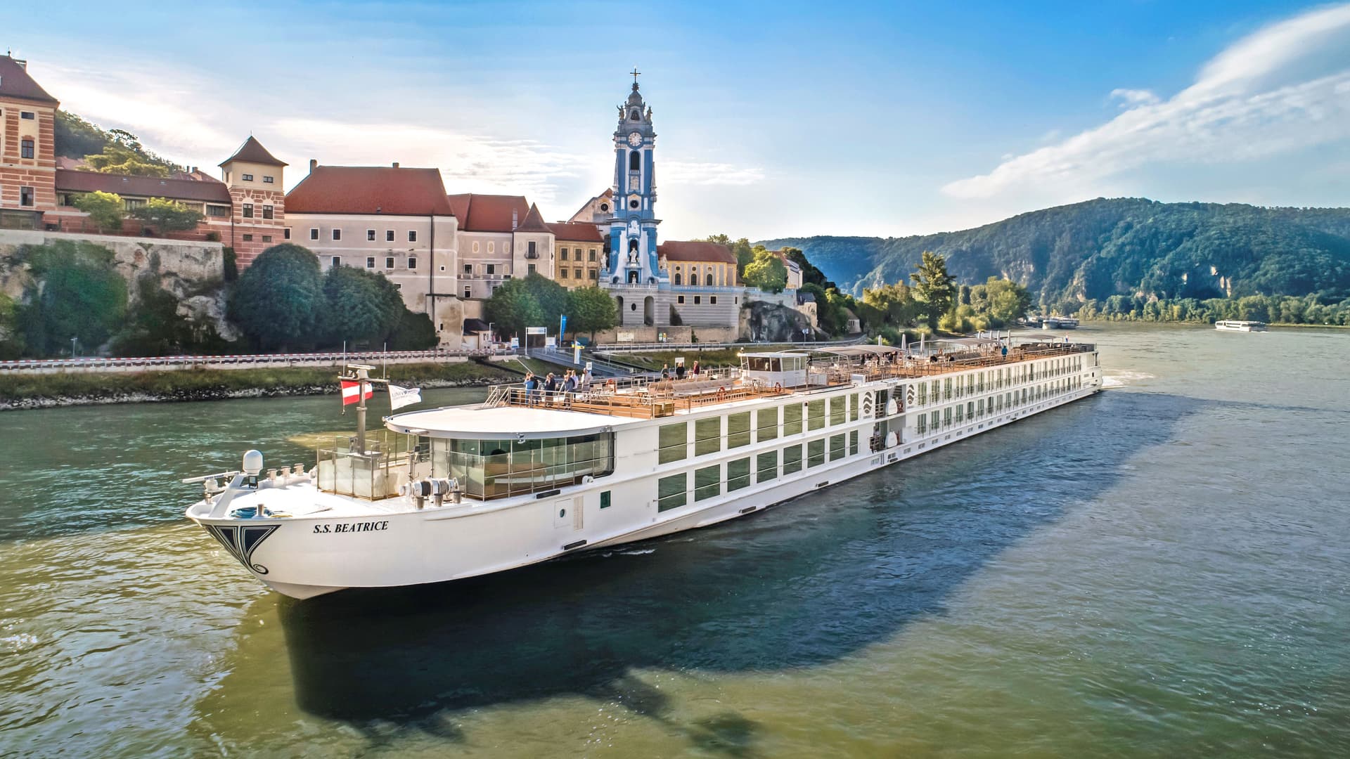 Uniworld's S.S. Beatrice sailing a European river.