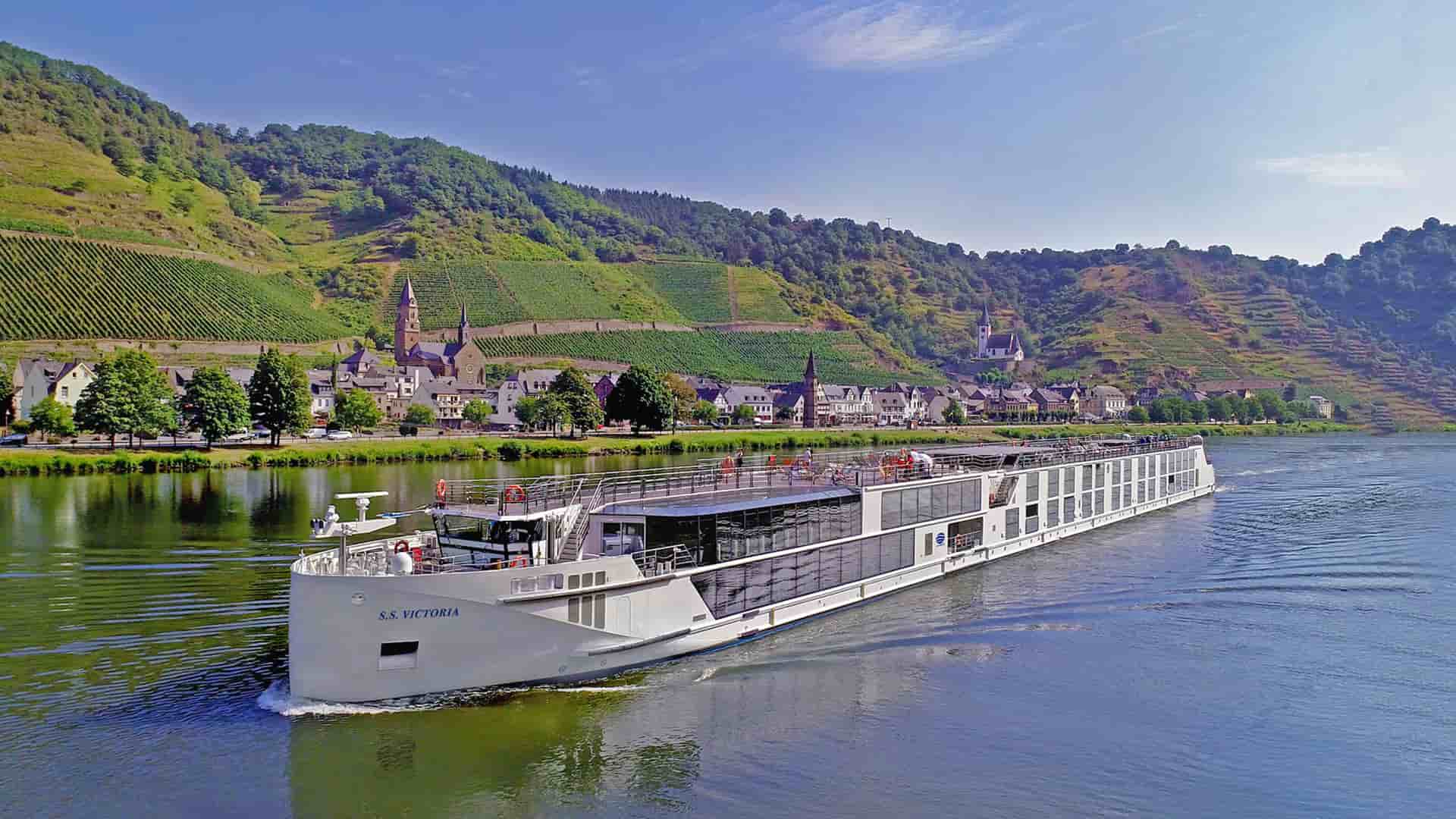 Uniworld's S.S. Victoria sailing a European river.