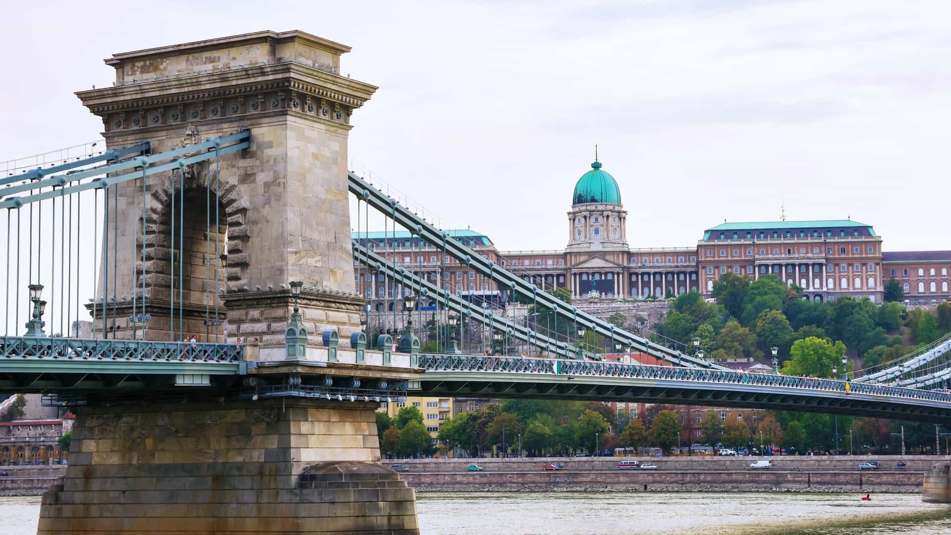Széchenyi Chain Bridge over the Danube River in Budapest, Hungary, with Buda Castle in view—featured on Viking Ocean Cruises’ Central Europe itinerary.