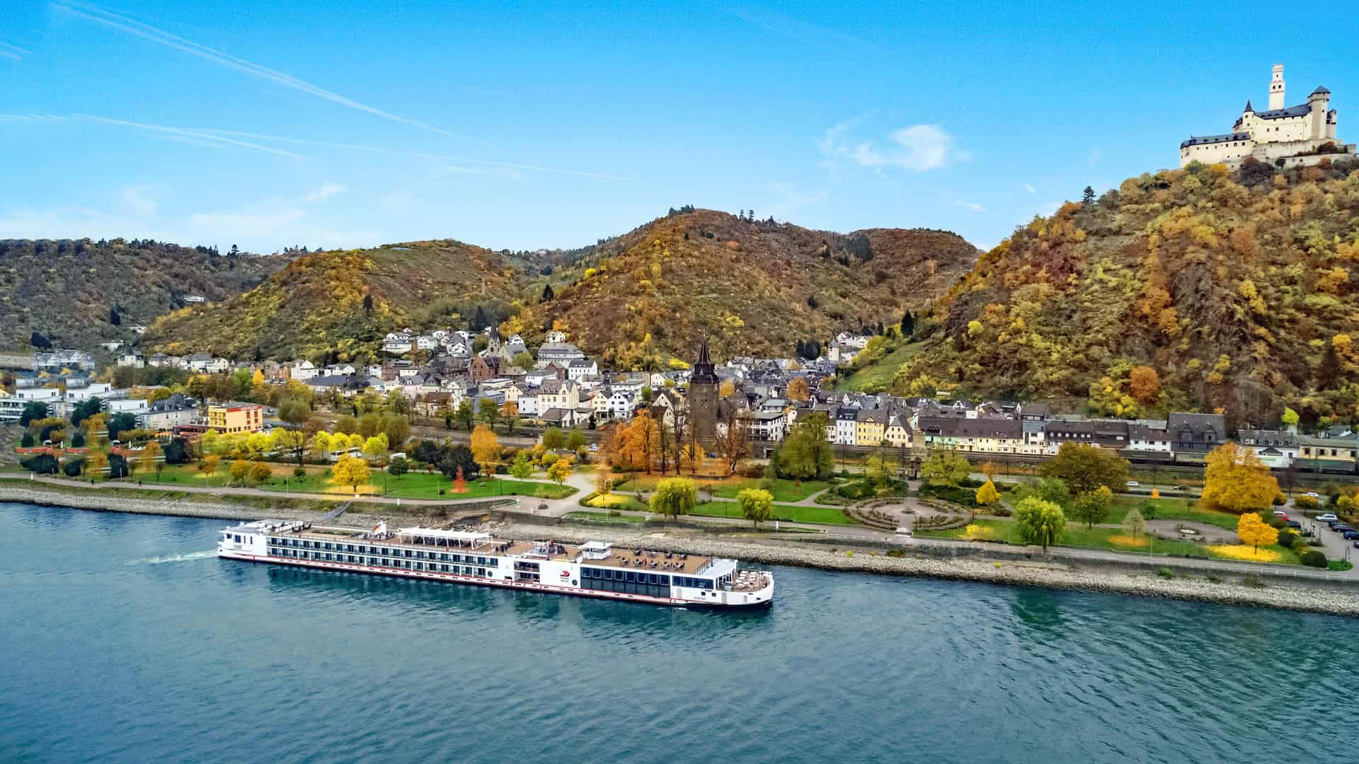 Viking Sigyn sailing past a charming European town.