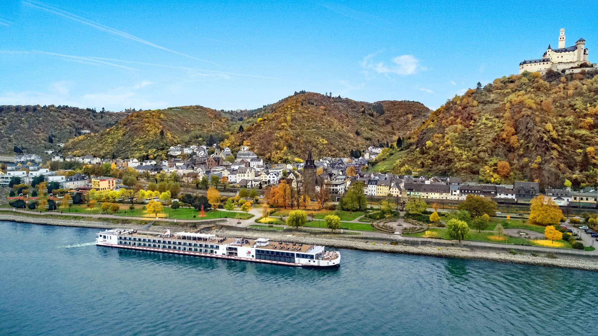 Viking Sigyn sailing past a charming European town.