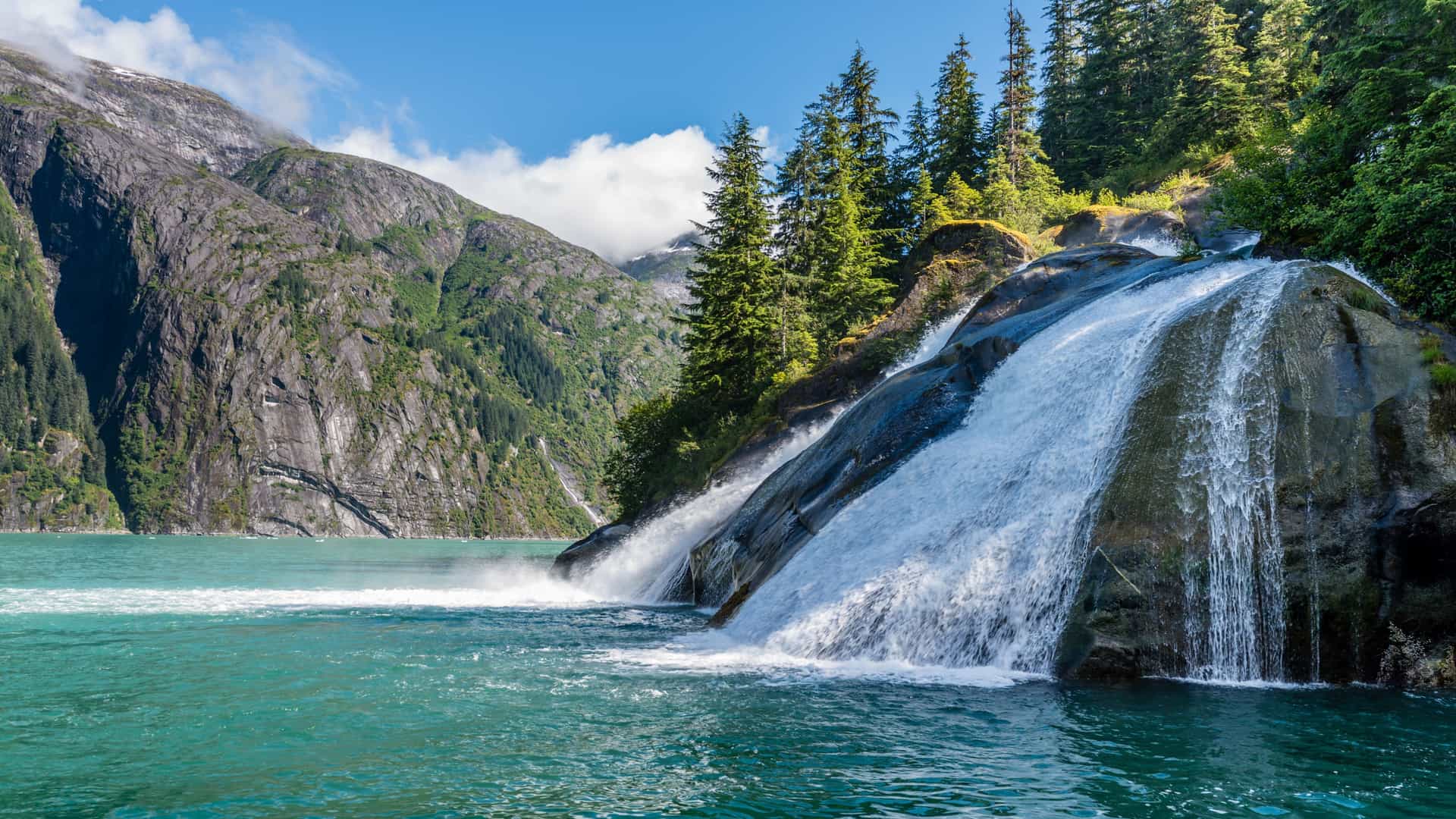 Waterfall at Tracy Arm Fjord in Alaska.