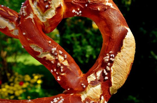 A huge bavarian pretzel topped with salt in on the menu for Oktoberfest.