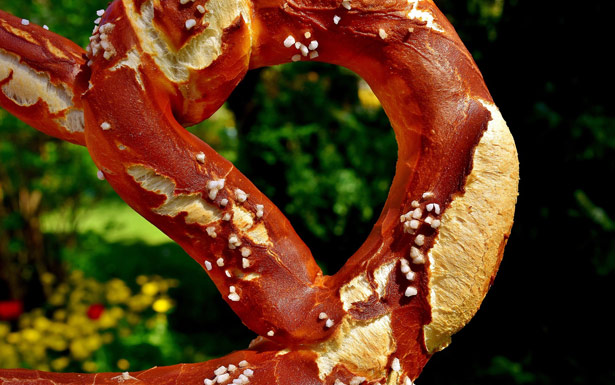 A huge bavarian pretzel topped with salt in on the menu for Oktoberfest.